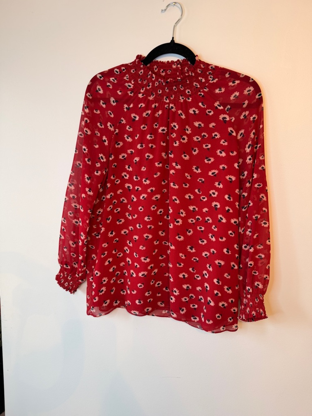Madewell Red Floral Smocked-Neck Blouse - Picture 3 of 6